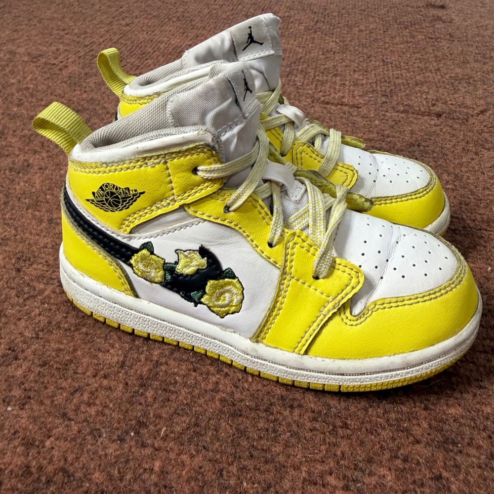Jordan 1 Mid‎ SE Yellow Flower Toddler Shoes AV5172-700 Size 8C High Top Sneaker